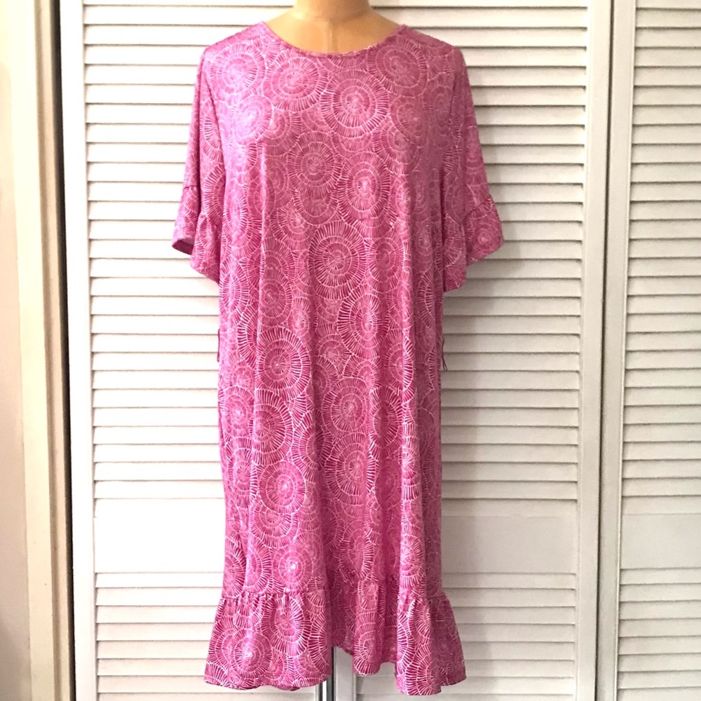 Robert Louis Womens Dress Large Pink Short Sleeve Ruffle Casual Office Party
